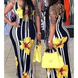 1 L left-Sexy Floral Print Striped Bodycon Maxi Dress